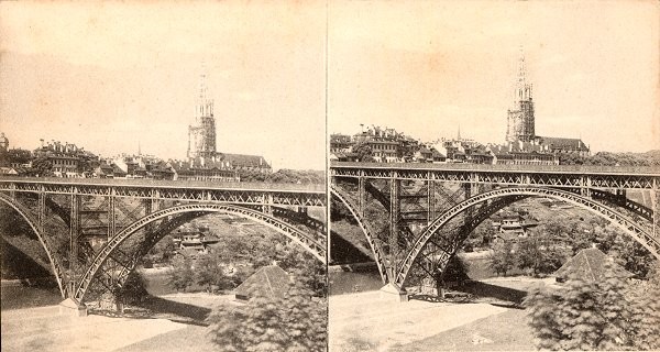 Berne et le nouveau pont route. Vue stéréoscopique, vers 1900. 