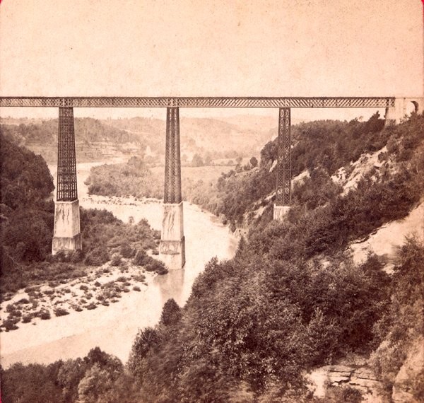 Viaduc du Grand Fey, Fribourg. Vue stéréoscopique, vers 1900. 