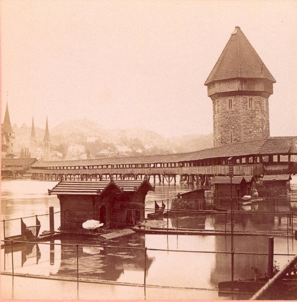 Kapellbrücke, Lucerne. Stereoscopic view around 1900 