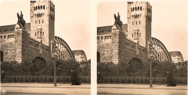 Hohenzollernbrücke, Cologne. Vue stéréoscopique, vers 1911. 