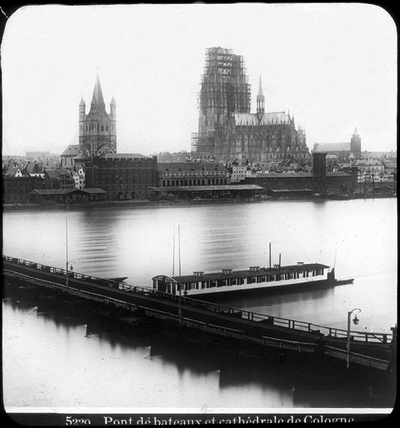 Deutzer Schiffbrücke & Kölner Dom — Stereoskopische Ansicht um 1900 
