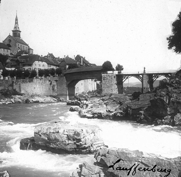 Vieux pont de Laufenburg. Vue stéréoscopique, vers 1870. 