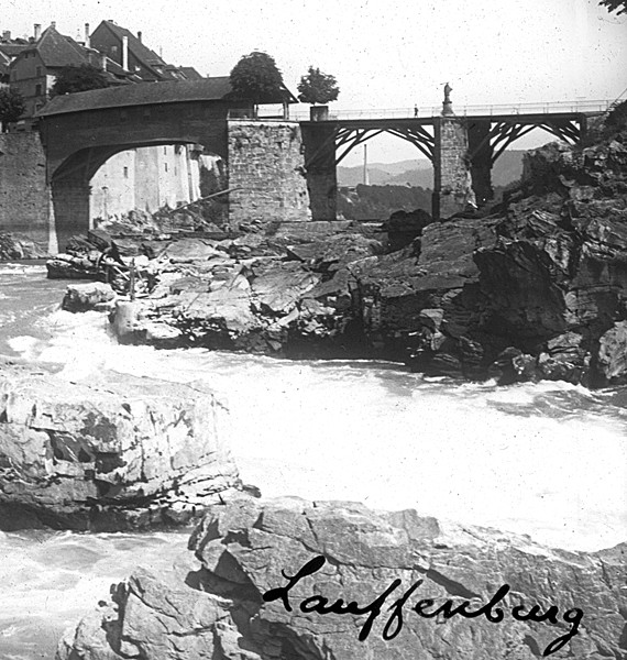 Vieux pont de Laufenburg. Vue stéréoscopique, vers 1870. 