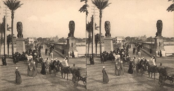 Pont Kobri el Gezira (1872), Le Caire. Vue stéréoscopique, vers 1900. 