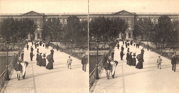 Pont des Arts. Vue stéréoscopique, vers 1900. 
