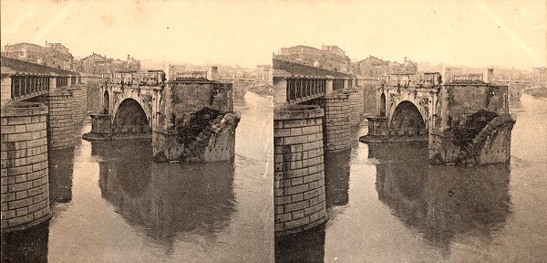 Ponte Rotto. Vue stéréoscopique, vers 1900. 