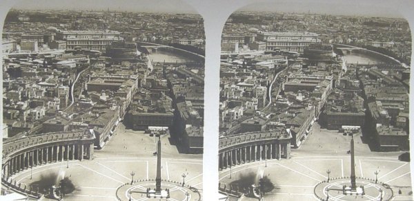 Petersplatz, Borgo, Fachwerkbrücke über den Tiber (heute verschwunden) – Stereografische Ansicht, um 1900 