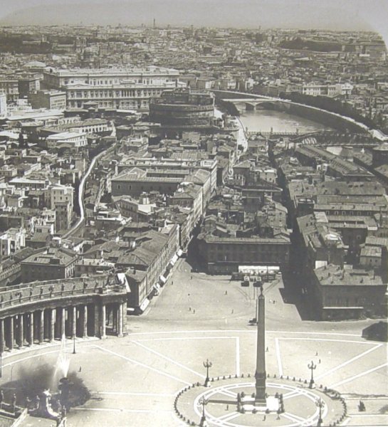 Petersplatz, Borgo, Fachwerkbrücke über den Tiber (heute verschwunden) – Stereografische Ansicht, um 1900 