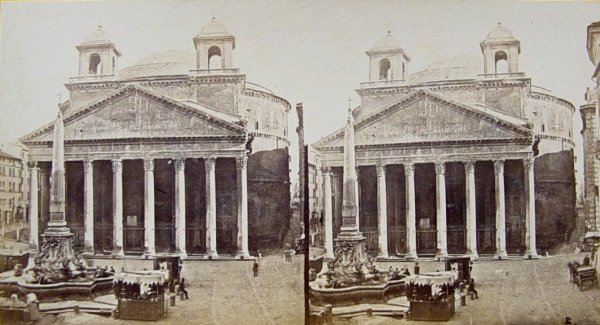 Panthéon, Rome, avec les clochers du Bernin (17e s.), démontés en 1883. Vue stéréoscopique, antérieure à 1883. 