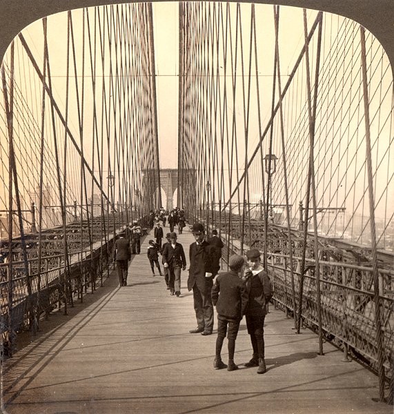 Pont de Brooklyn, New-York. Vue stéréoscopique, vers 1900. 