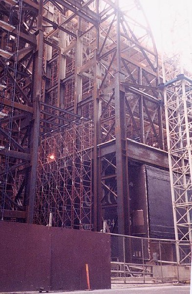 Media File No. 21163 Steel structure of Bank of America (then Republic Bank) showing clearly how the existing Western Union building was enclosed by the new steelwork