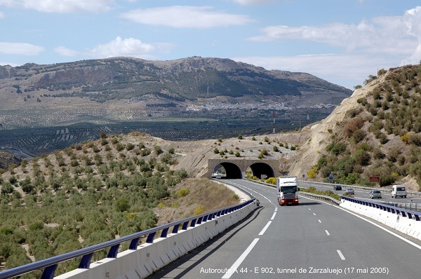 Autovia A 44 – E 902 (Andalucia), les tunnels de ZARZALUEJO (Sierra de Almadén), entre Jaén et Granada 