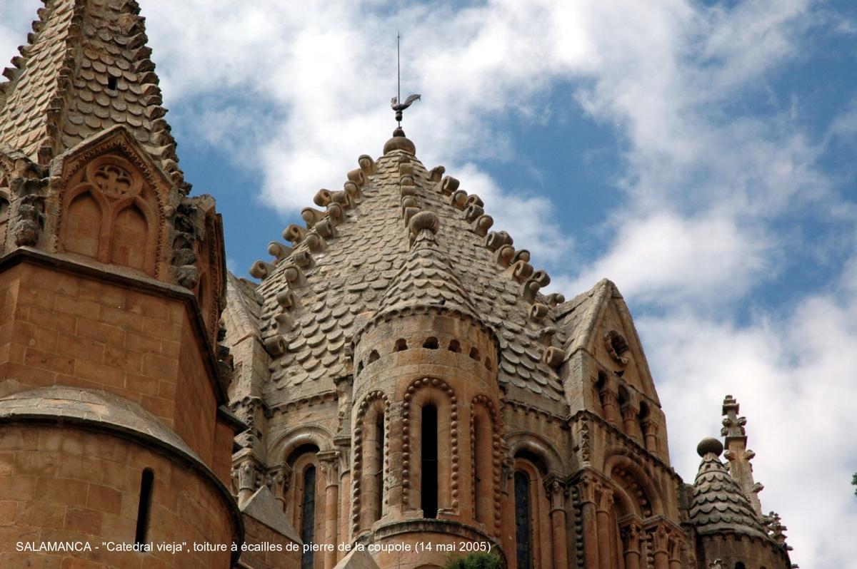Fiche média no. 45527 SALAMANCA (Castilla y León) – La Cathédrale vieille, de style roman de transition du XIIe siècle, cette église a été conservée lors de la construction de la Cathédrale nouvelle, au XVIe siècle. Les deux sanctuaires communiquent par le collatéral sud de « Catedral nueva »