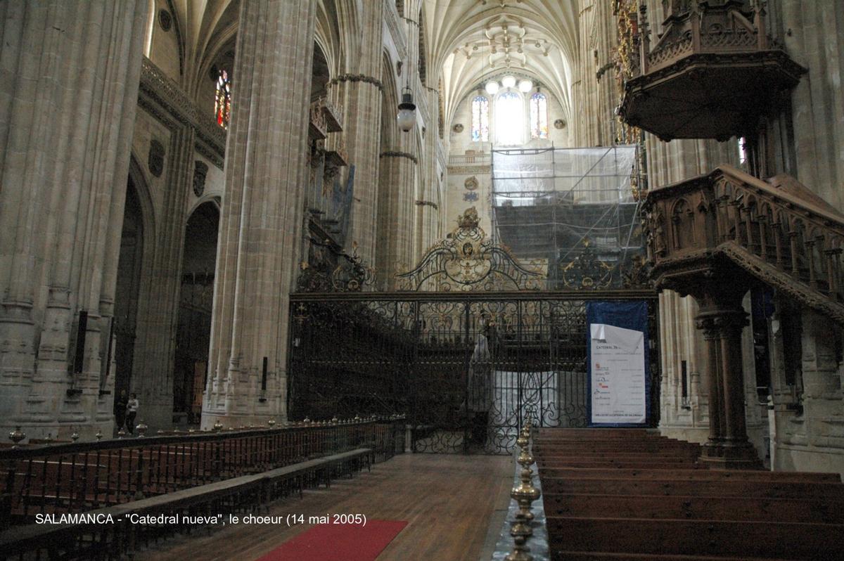 Fiche média no. 45322 SALAMANCA (Castilla y León) – La Cathédrale nouvelle, construite à partir de 1513 à côté de « Catedral vieja », avec laquelle elle communique par le collatéral sud. Principalement de style gothique, mais les styles Renaissance et baroque sont également présents, la riche façade ouest est caractéristique du gothique tardif