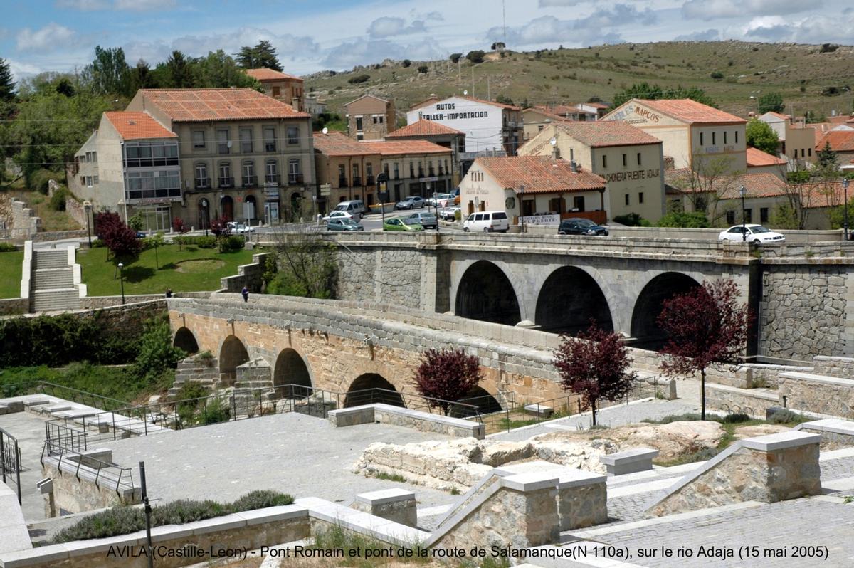 Fiche média no. 43650 AVILA (Castille y León) – les ponts du rio Adaja, à gauche: Puente Romano (puente viejo), à droite: le pont de la route de Salamanque (N 110a)