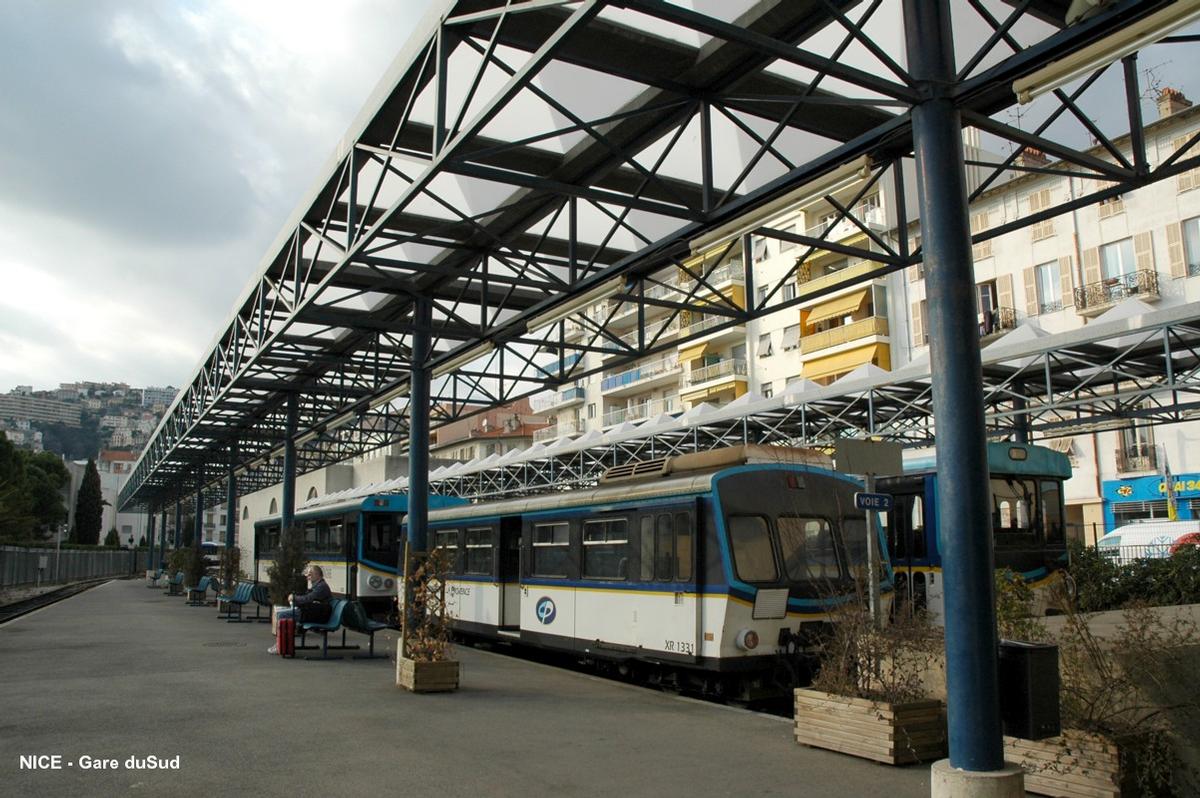 Neue Gare du Sud in Nizza. Dient als Endbahnhof für den Train des Pignes sei 1991 