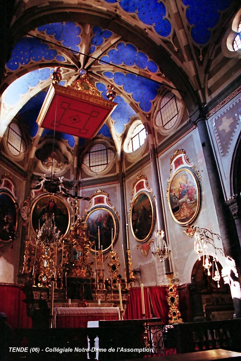 TENDE (06, Alpes-Maritimes) – Collégiale Notre-Dame-de-l'Assomption, église du 15e siècle au riche décor baroque en trompe-l'oeil 