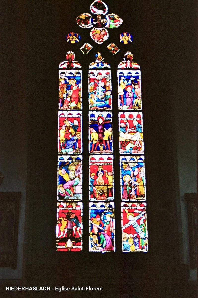 NIEDERHASLACH (67, Bas-Rhin) – Eglise Saint-Florent (XIIIe-XIVe), vitraux du XIVe 