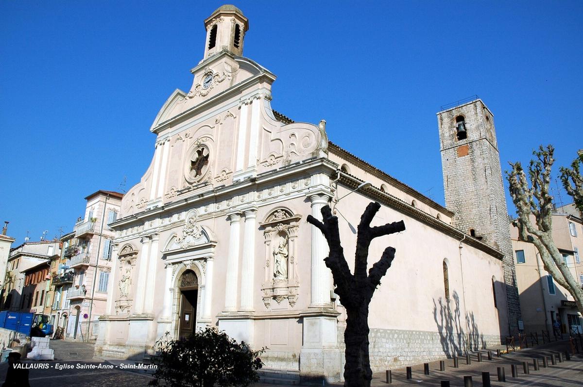 Fiche média no. 110296 VALLAURIS (06, Alpes-Maritimes) – Eglise Sainte-Anne - Saint-Martin, le bâtiment actuel a été construit de 1839 à 1882 (architecte: Jacques QUIRE, entrepreneur: J.B.BŒUF fils)