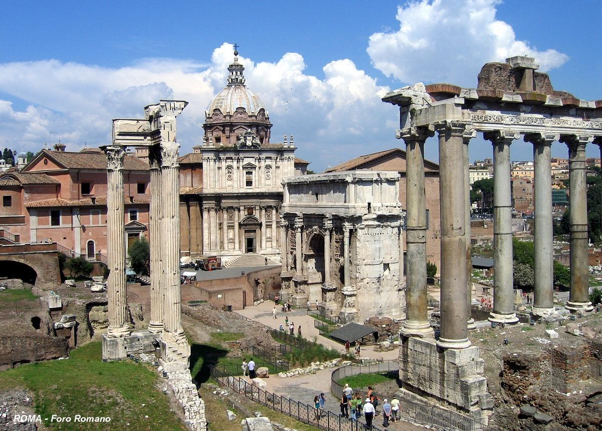 Rom - Forum Romanum - Tempel des Vespasian & Triumphbogen des Septimus Severus & Tempel des Saturn 