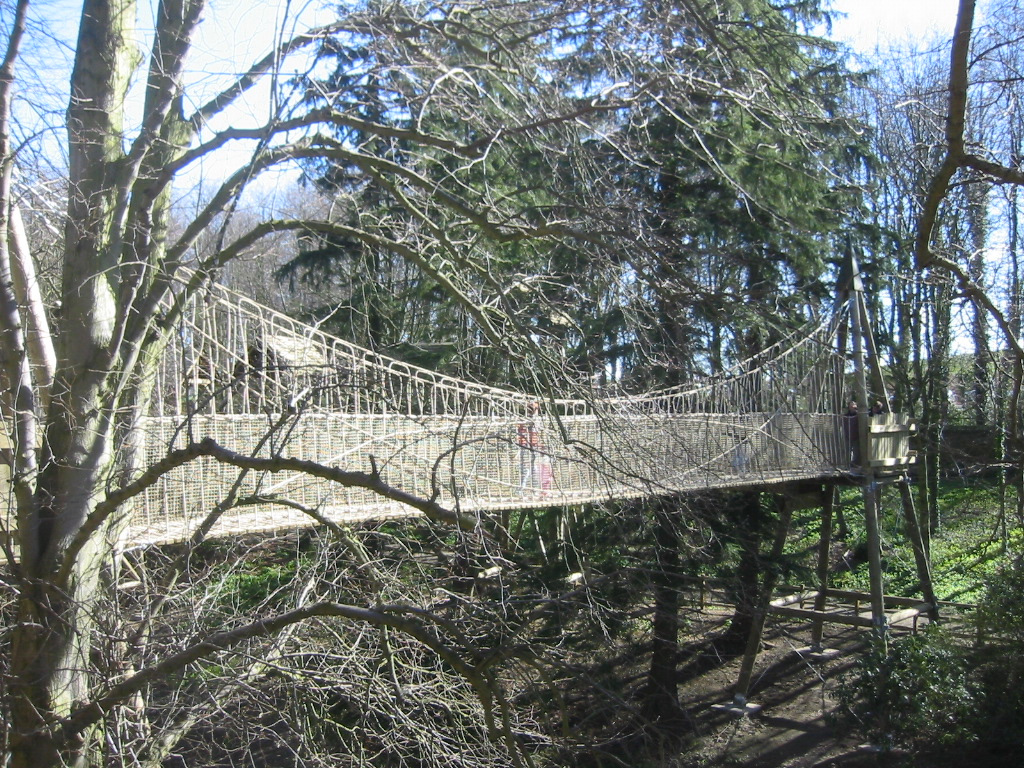 Rope bridge joining house and castle at Alnwick 