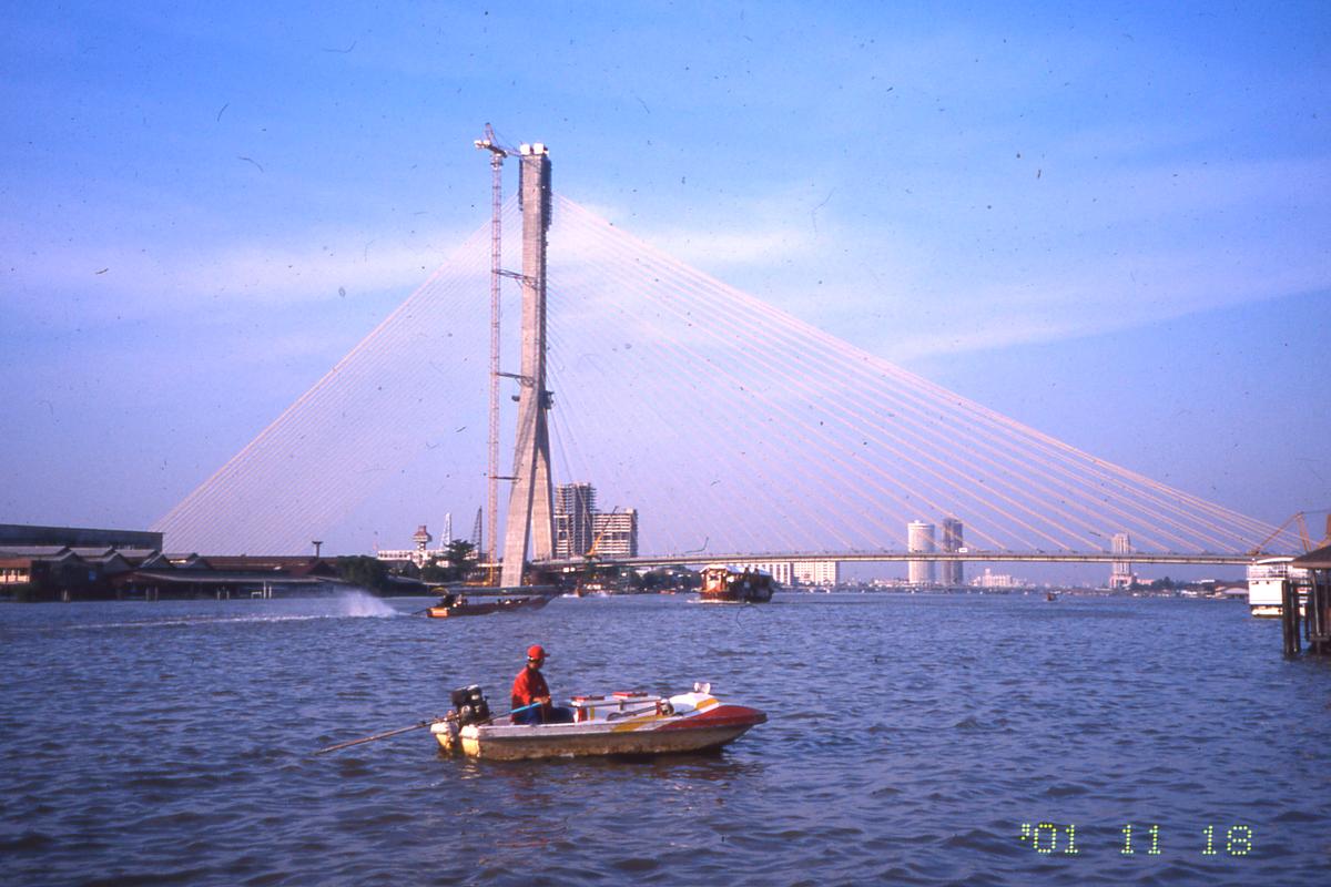 Rama VIII bridge with red cable sheathing in place 