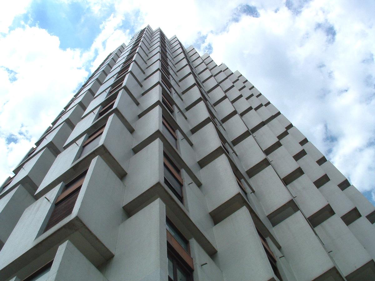 Fiche média no. 49506 Grenoble (38): Les 3 tours de l'Ile Verte.(1966-1968). Identiques et composées de 33 niveaux dont 2 sous-sols, 1 RdC, 1 Entre-sol,28 étages standard et 1 niveau technique. Hauteur: 92,3 m. Affectation mixte: habitation et bureaux