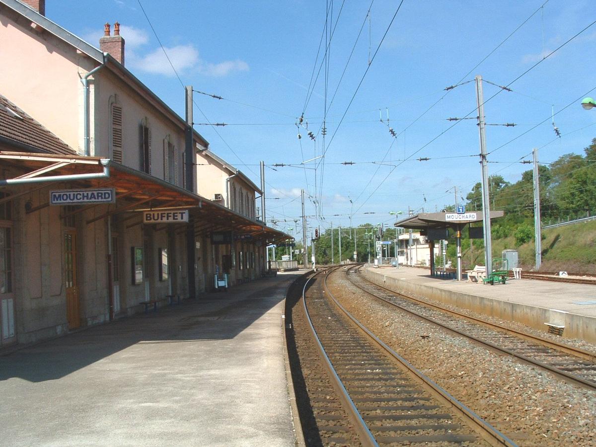 Fiche média no. 48813 La gare SNCF de Mouchard (39-Jura). (Cette petite gare est un important point de correspondance pour plusieurs lignes dont Strasbourg-Marseille et Paris-Berne - Lausanne)