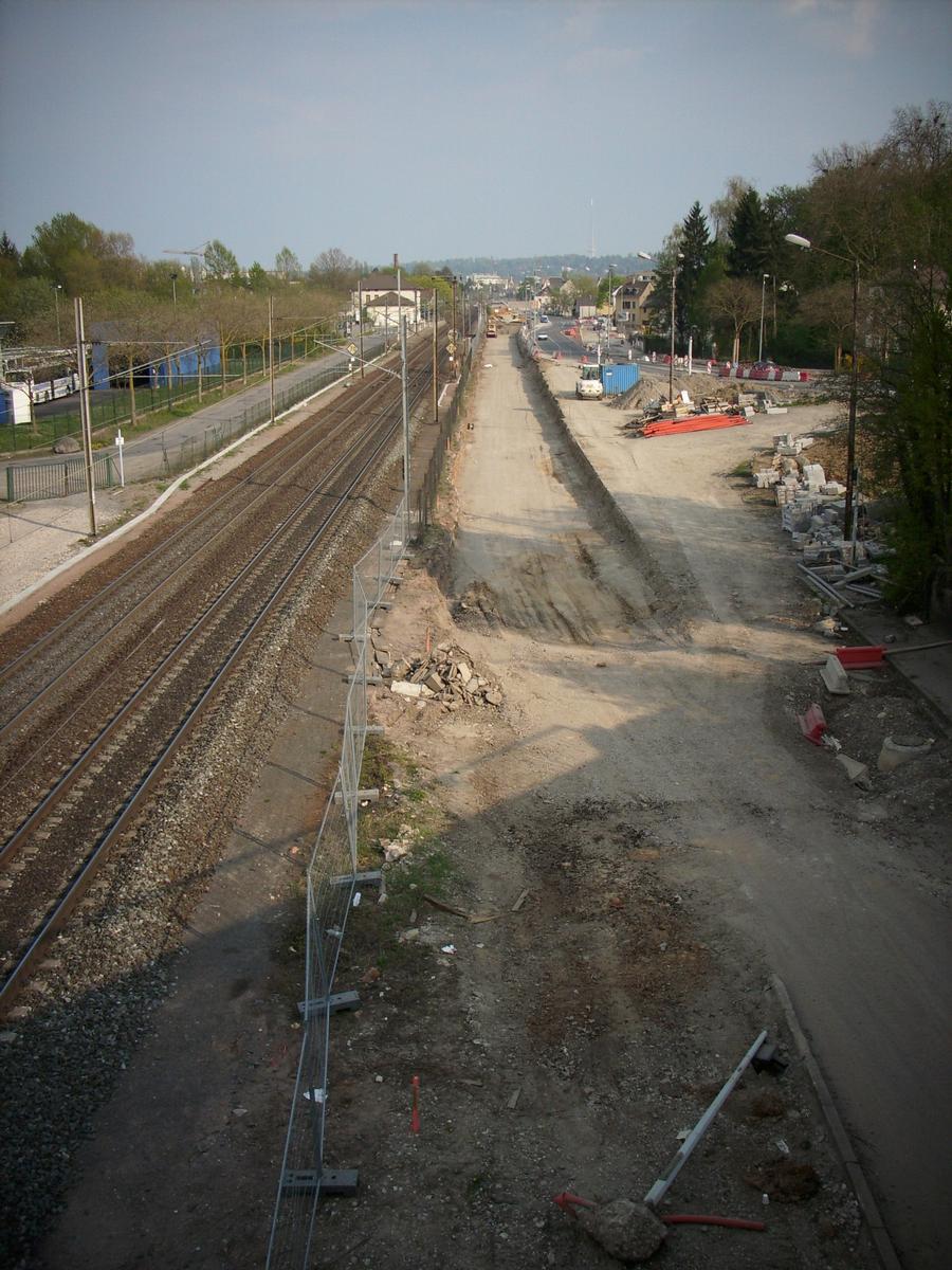 Mulhouse: Construction du Tram-Train Mulhouse-Thann. Travaux à proximité de la gare SNCF de Mulhouse-Dornach 