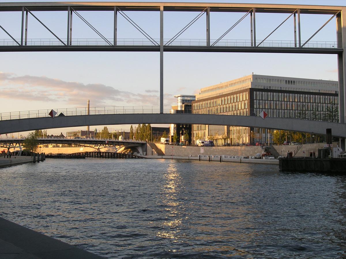 Mediendatei Nr. 31209 zweistöckige Fussgängerbrücke zwischen den Bundestagsbauten (Paul Löbe und Marie Elisabeth Lüders Haus) oben Abgeordnetenbrücke, unten öffentl. Fußverkehr