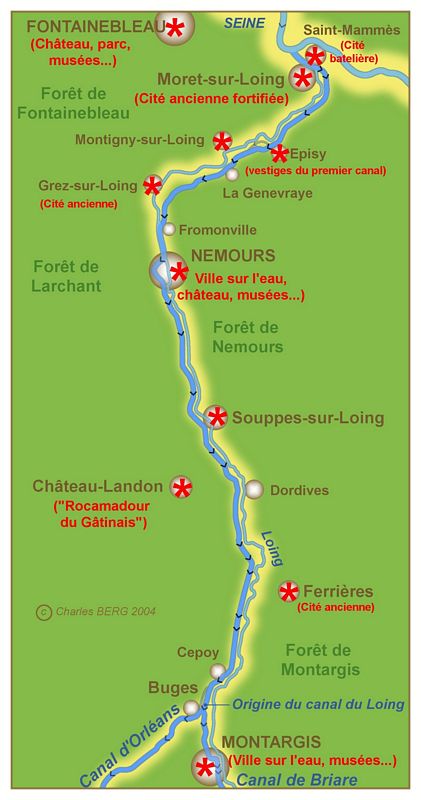 Carte du canal du Loing 