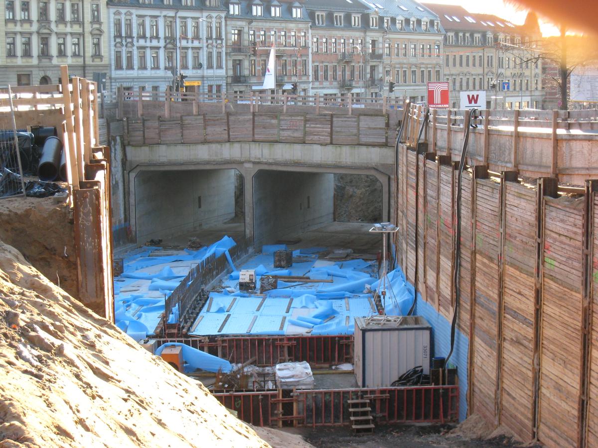fertiggestelltes Tunnelsegment unter der Radeberger Straße, von Nordwesten gesehen 