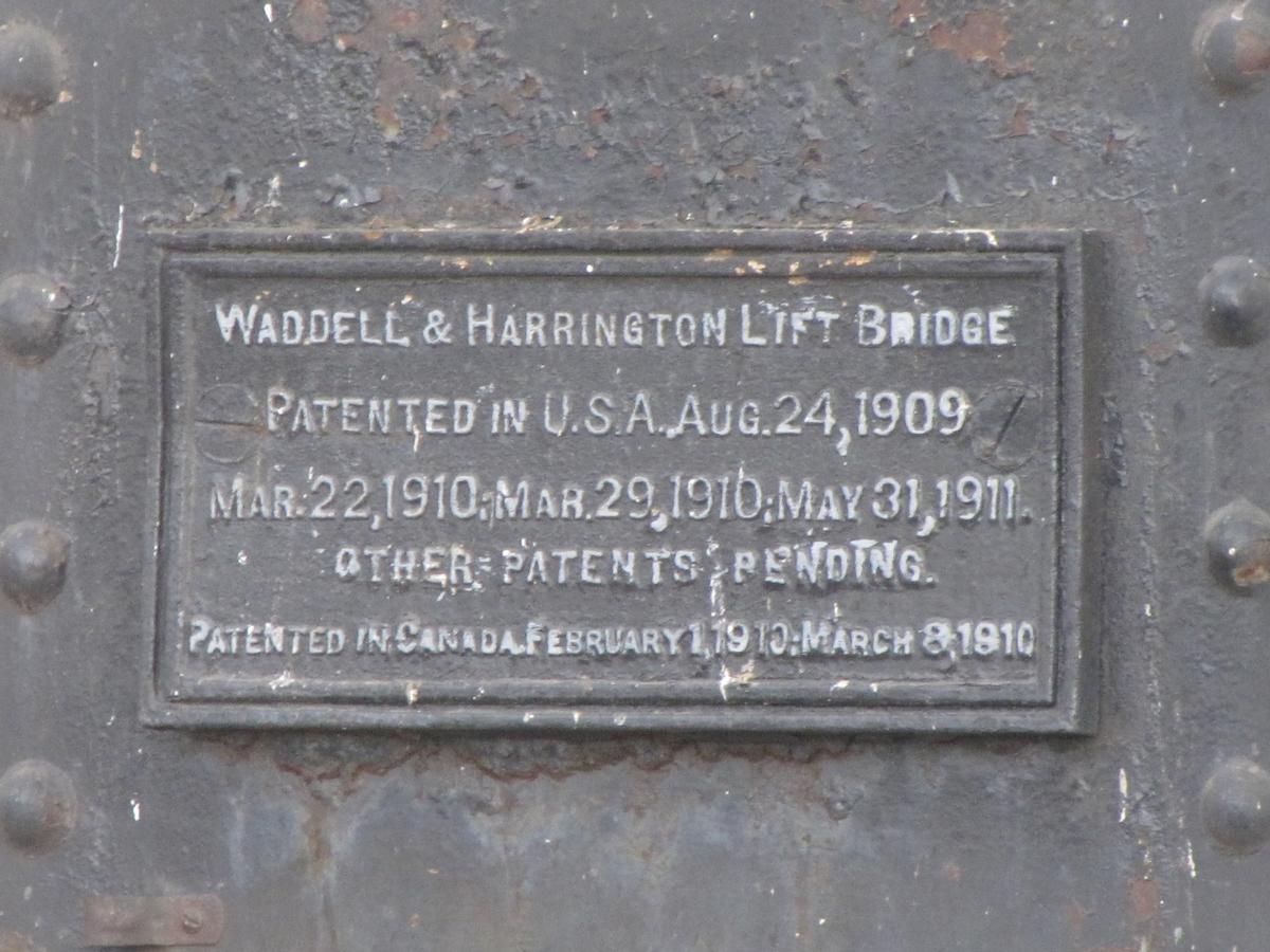 Waddell & Harrington Lift Bridge patent plaque 