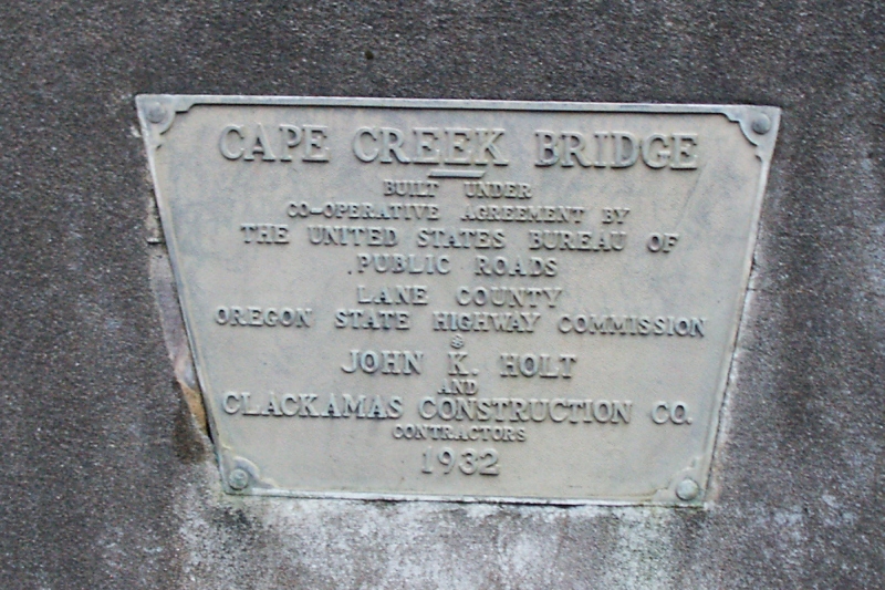 Cape Creek Bridge Plaque, Highway 101 