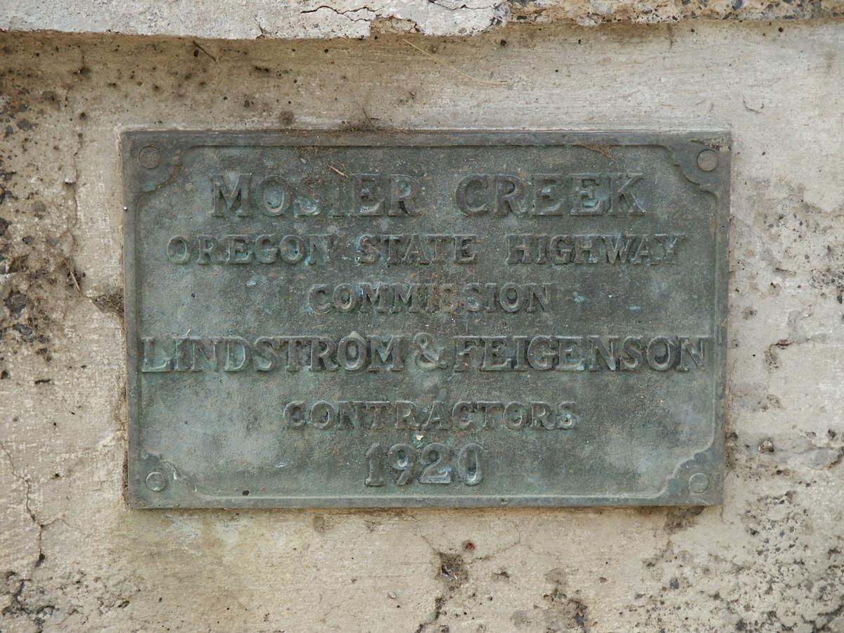 Mosier Creek Bridge plaque, 1920 