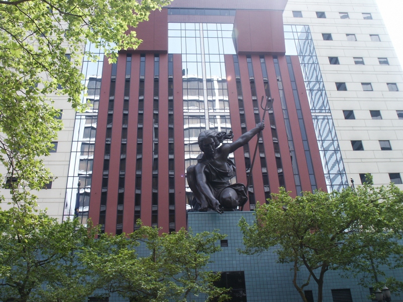 Portlandia graces the facade of the Portland Building 
