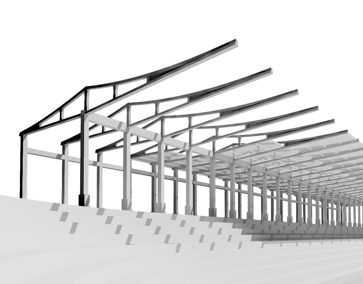 Media File No. 54558 This computer rendering shows how the beams for a stadium roof are covered with precast concrete roof deck elements.
Used with kind permission of W. Zalewski, Jeff Anderson, David Foxe