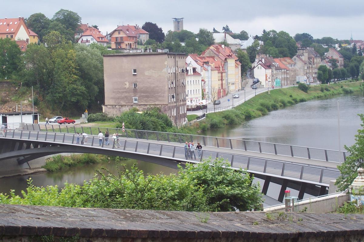 Altstadt, Fußgängerüberweg Grenze zwischen Polen und Deutschland in Görlitz über die Neiße 