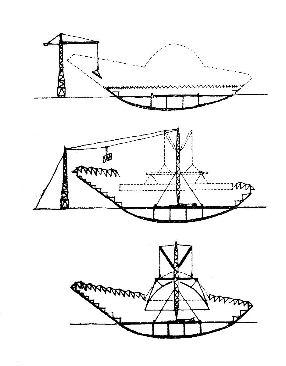Media File No. 54809 Spodek, Kattowice, Poland This diagram reflects the sequence of construction, but the final roof structure was greatly simplified. 
Used with kind permission of W. Zalewski