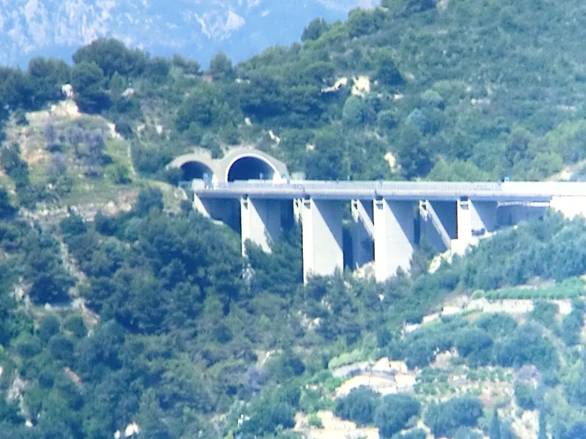 (from left to right) Mortola Tunnel eastern portal and Mortola Viaduct 