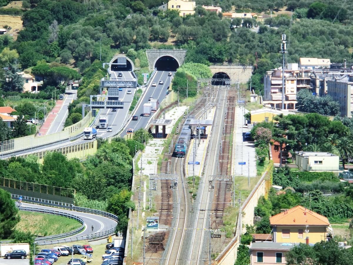 form left, Siri Tunnel, Rossello M.G. Tunnel and Capo Tunnel western portals 