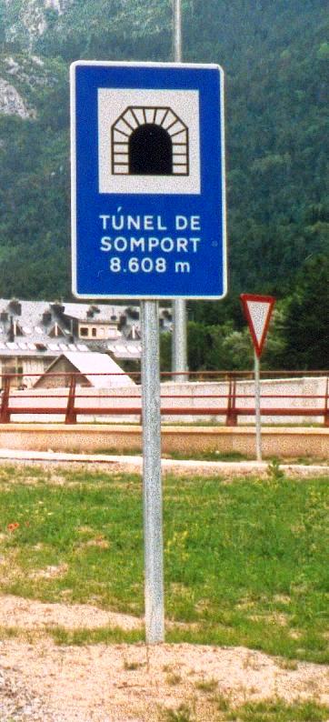 Somport Tunnel road sign 