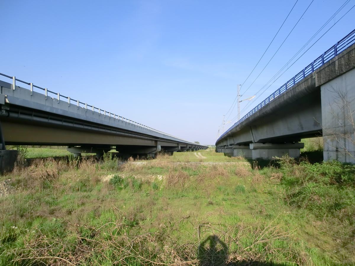 A4 motorway (on the left) and High Speed Railway Ticino Viaducts 