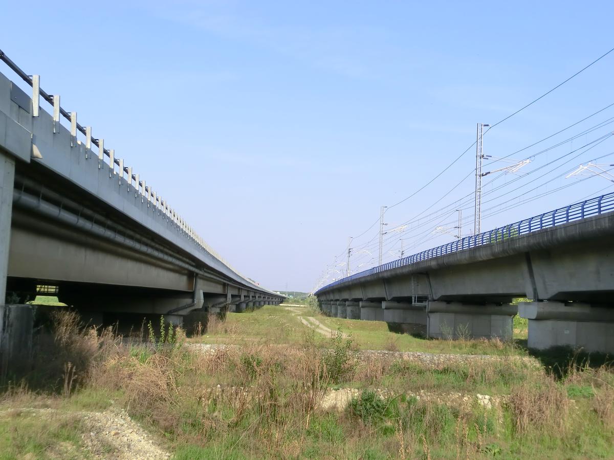 A4 motorway (on the left) and High Speed Railway Ticino Viaducts 