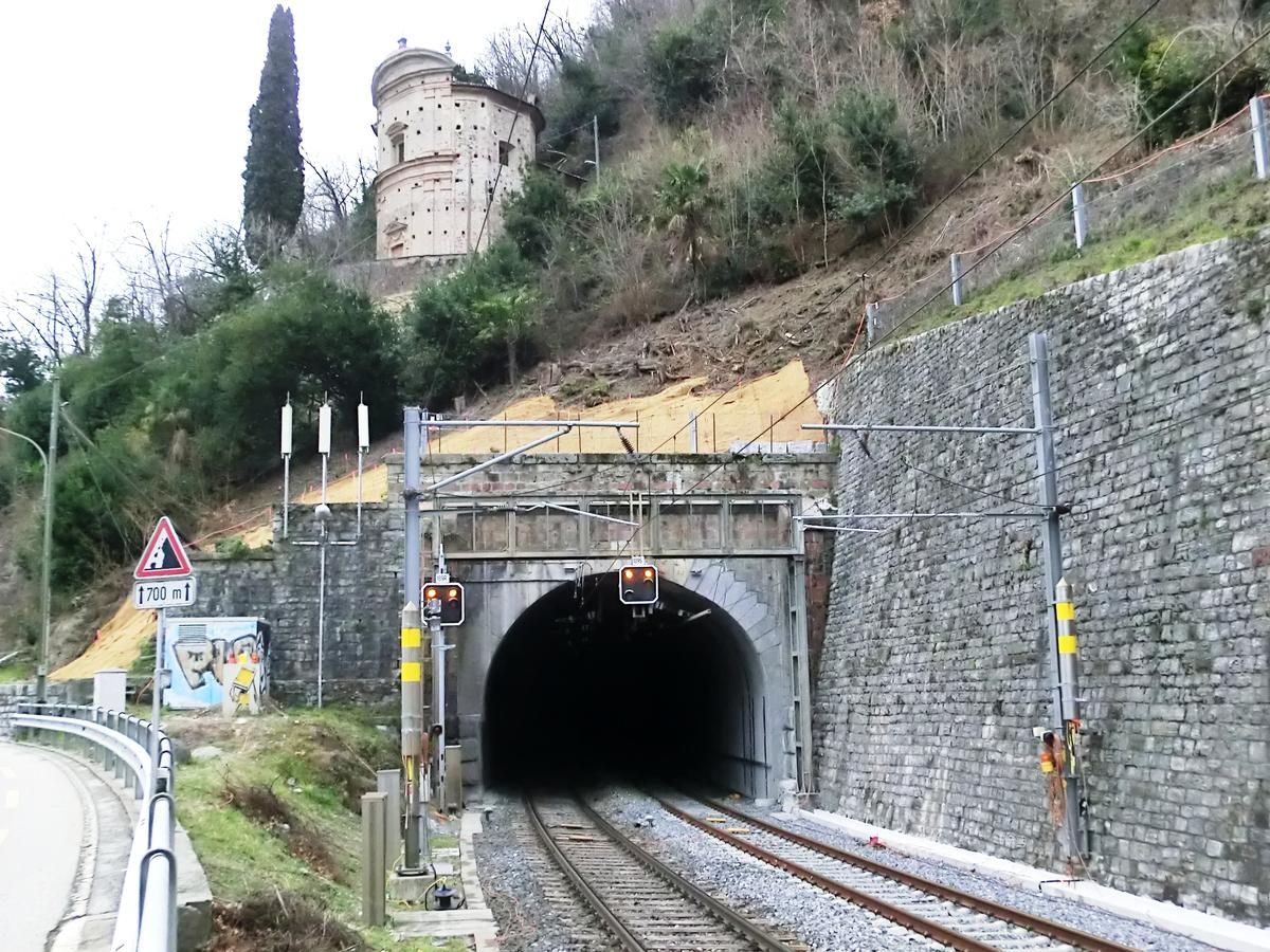 Maroggia Tunnel southern portal and, above, Beata Vergine della Cintura church 