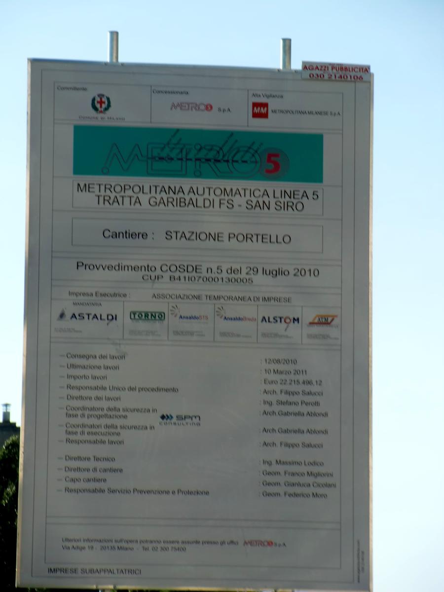 Portello Metro station, information board on site 