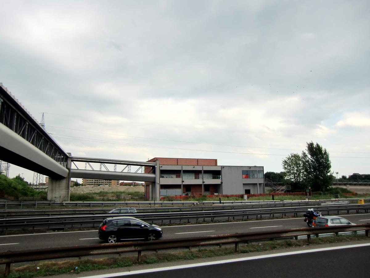 MeLA station with footbridge link to Cascina Gobba Metro Station across A51 Tangenziale Est Milano 