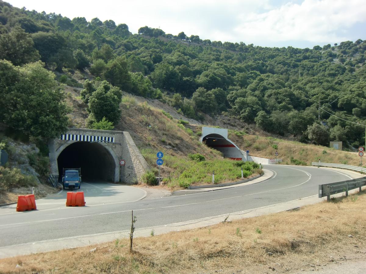Cala Gonone road (right) and bike-pedestrian Tunnels, western portals 