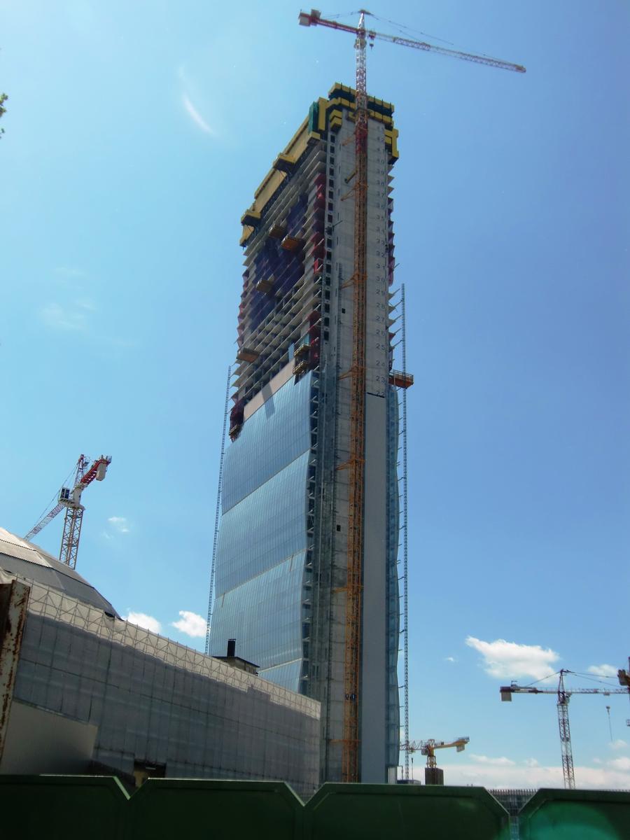 Isozaki tower under construction in 2014 