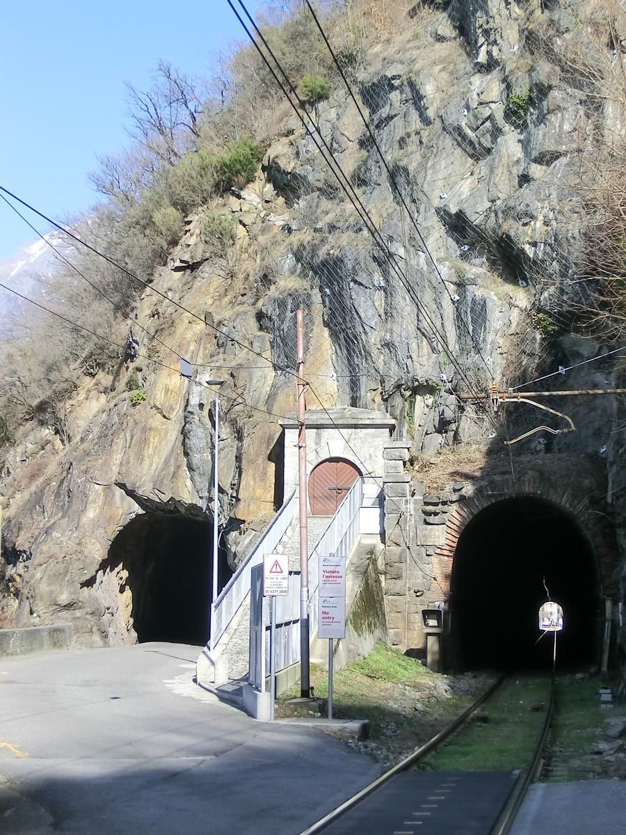 San Fedele di Verceia road Tunnel southern portal, Mine Tunnel access, Verceia rail Tunnel southern portal from left to right